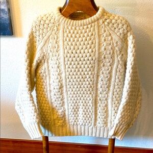 Vintage 60s Pure Donegal Wool Irish Cable Knit Sweater Cream sz 40 Slieve League